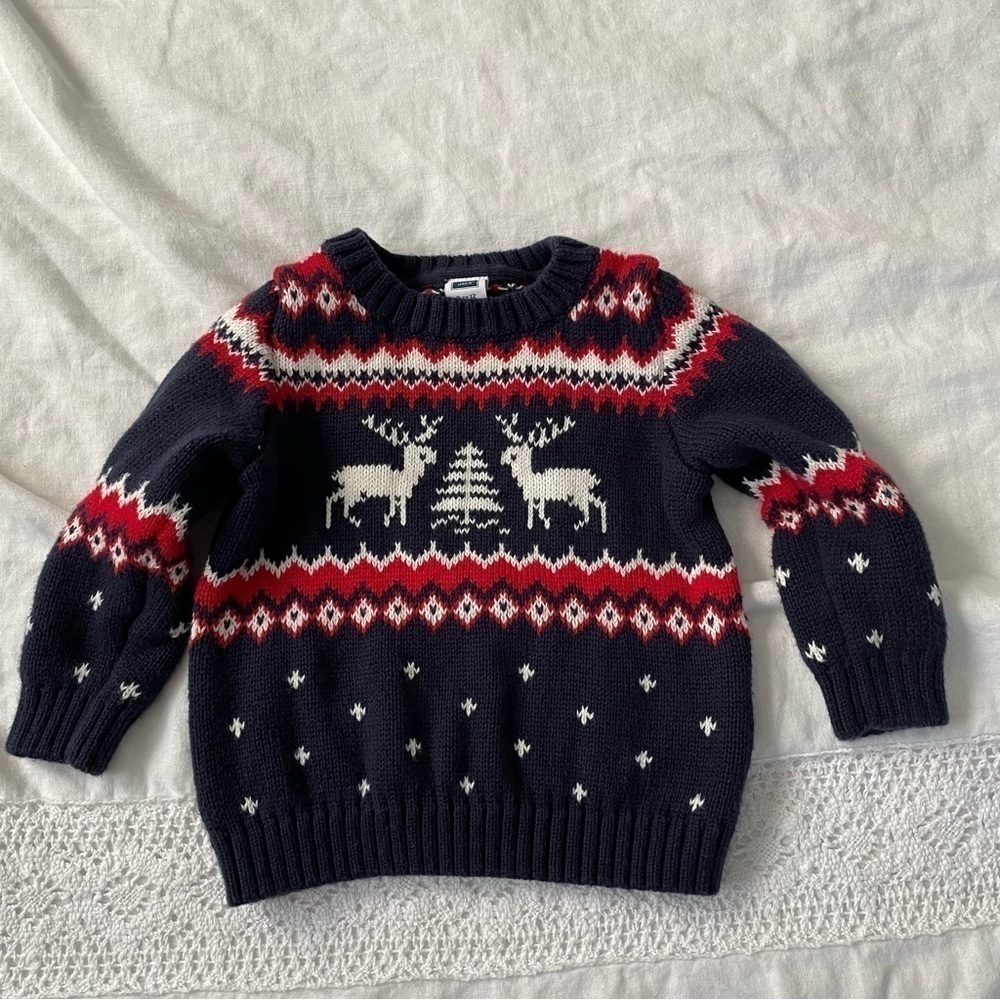Janie And Jack 6 to 12 mo Fair Isle Crewneck Sweater Navy Red holiday reindeer